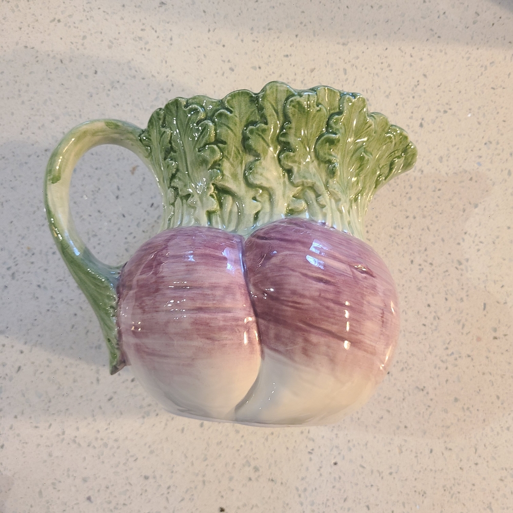 Fitz & Floyd Vegetable Garden Ceramic Lettuce and Radish Pitcher EUC